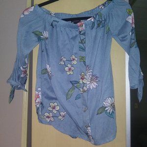 off the shoulders blue dress up shirt